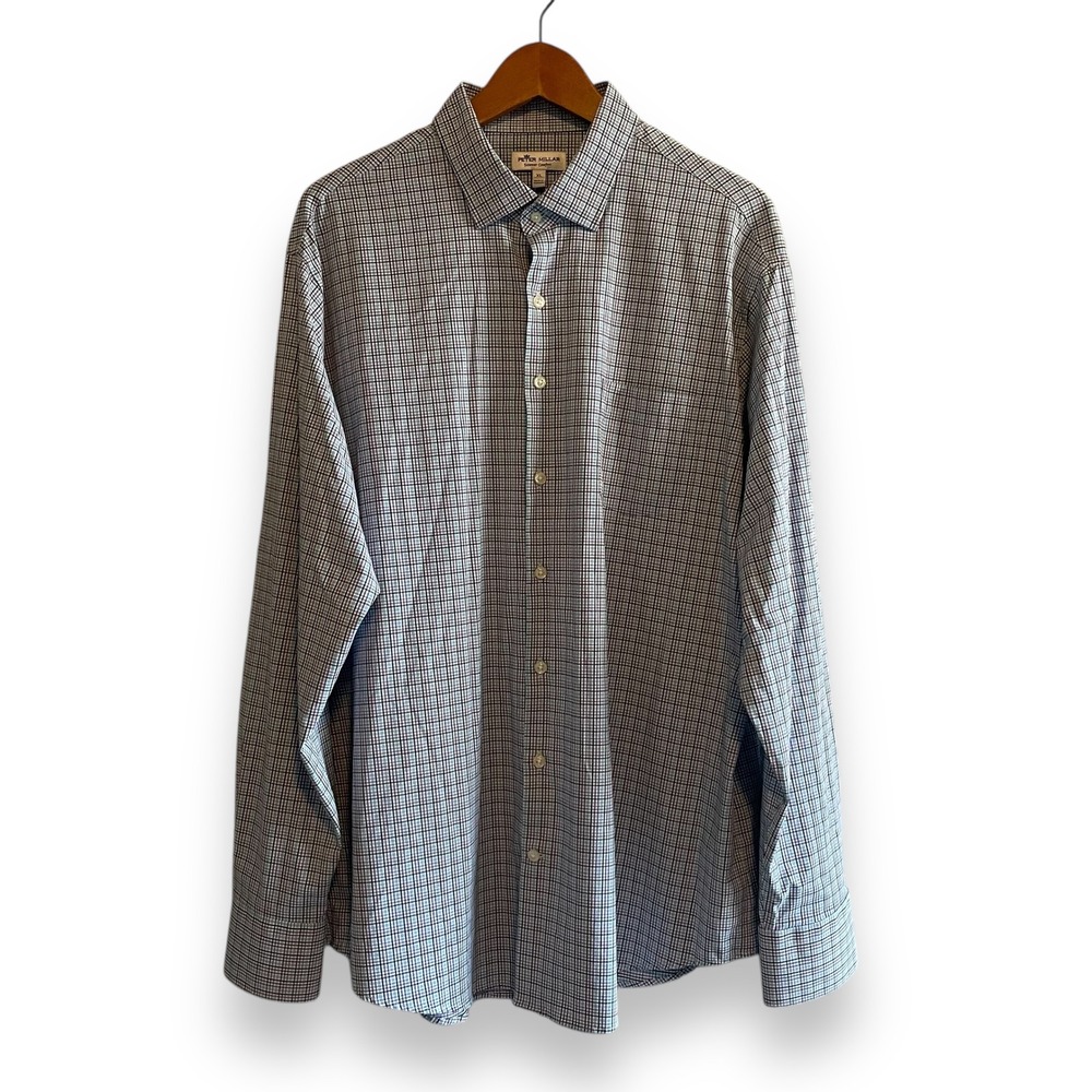 Peter Millar Summer Comfort Long‎ Sleeve Plaid Button Up Shirt Men's XL